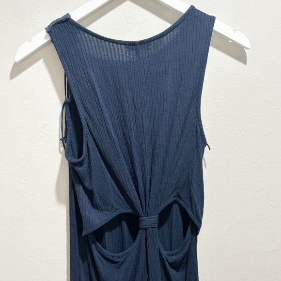 BLACK SWAN Women’s Navy Blue Ribbed Cutout Back Boho Dress Crochet Trim Size M - Picture 2 of 8